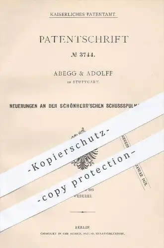 original Patent - Abegg & Adolff in Stuttgart , 1878 , Schussspulmaschine von Schönherr | Weben , Webstuhl , Weber !!!