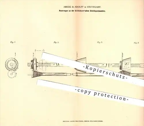 original Patent - Abegg & Adolff in Stuttgart , 1878 , Schussspulmaschine von Schönherr | Weben , Webstuhl , Weber !!!