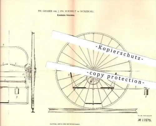 original Patent - Ph. Graser u. J. Ph. Roemelt , Würzburg 1881 , Eisenbahn - Velociman | Eisenbahnen , Wagen , Fahrzeuge