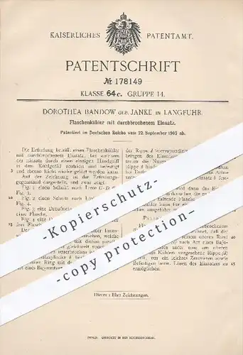 original Patent - Dorothea Bandow geb. Janke , Langfuhr , 1905 , Flaschenkühler | Kühlung , Flaschen , Sektkühler !!!