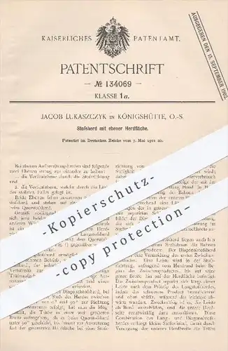 original Patent - Jacob Lukaszczyk , Königshütte Schlesien  1901 , Stoßherd mit ebener Herdfläche | Herd , Kochen , Ofen