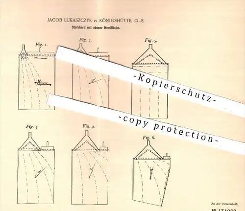 original Patent - Jacob Lukaszczyk , Königshütte Schlesien  1901 , Stoßherd mit ebener Herdfläche | Herd , Kochen , Ofen