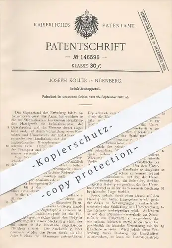 original Patent - J. Koller , Nürnberg , 1902 , Induktionsapparat für Ärzte | Induktion , Arzt , Strom , Unterbrecher !!