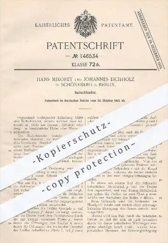 original Patent - H. Mikorey , J. Eichholz , Berlin Schöneberg , 1902 , Ballschleuder | Ball , Bälle , Ballsport , Sport