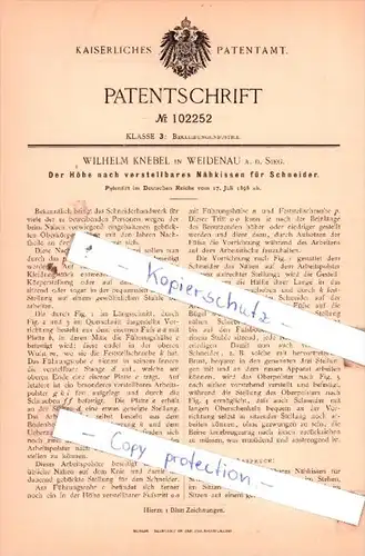 Original Patent  - Wilhelm Knebel in Weidenau a. d. Sieg , 1898 , Bekleidungsindustrie !!!
