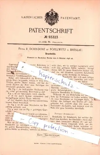 Original Patent  -  Firma R. Dorndorf in Pöpelwitz b. Breslau , 1896 , Brandsohle !!!