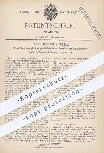 original Patent - Ernst Adolph , Weida , 1886 , gleichzeitiges Öffnen u. Schließen der Doppelfenster | Fenster !!!