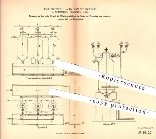 original Patent - E. Hänisch u. Dr. M. Schroeder , Neumühl Hamborn 1886 , Extraktion - phosphorsaurer Kalk aus Phosphat