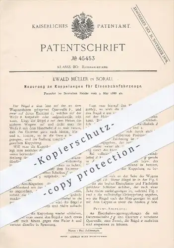 original Patent - Ewald Müller in Sorau , 1888 , Kuppelung für Eisenbahnen | Eisenbahn , Kupplung , Lokomotiven !!!