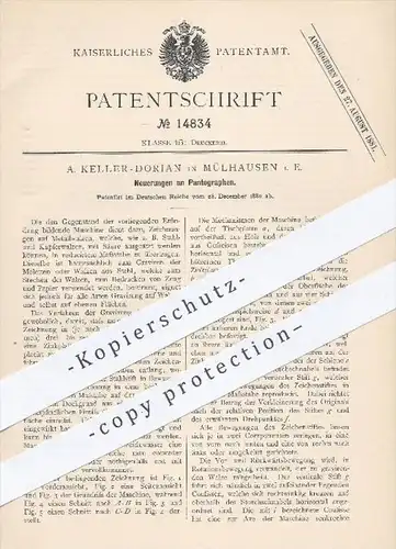original Patent - A. Keller Dorian , Mülhausen , 1880 , Pantograph , Pantographen | Druck , Druckerei , Walzen , Papier