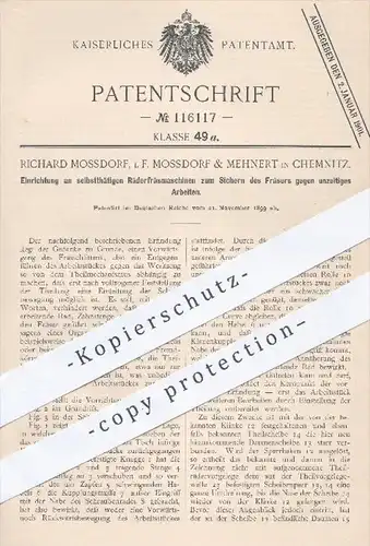 original Patent - Mossdorf & Mehnert , Chemnitz , 1899 , selbsttätige Räder - Fräsmaschine | Fräsen , Fräser , Metall !!