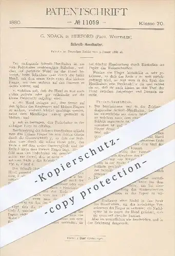 original Patent - G. Noack , Herford , 1880 , Schreibhand - Halter | Schreiben , Schreibfeder , Feder , Federhalter !!