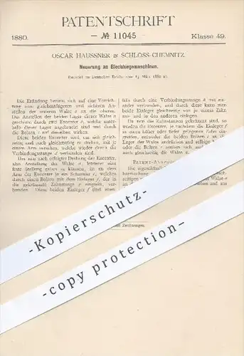 original Patent - Oscar Haussner , Schloss Chemnitz , 1880 , Blechbiegemaschinen | Blech biegen , Walze , Walzen !!!