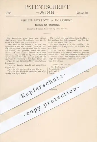 original Patent - Philipp Rexroth , Dortmund 1880 , Sperrung für Rollvorhänge | Vorhänge , Rollo , Rollläden , Jalousien