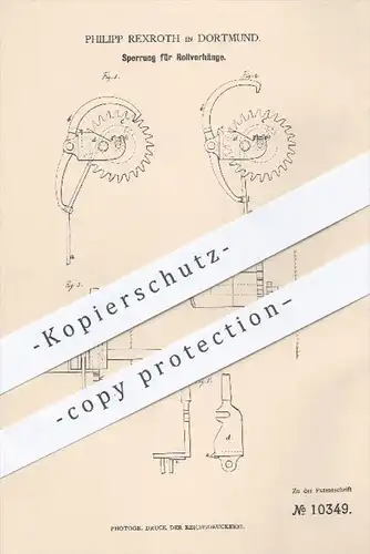 original Patent - Philipp Rexroth , Dortmund 1880 , Sperrung für Rollvorhänge | Vorhänge , Rollo , Rollläden , Jalousien