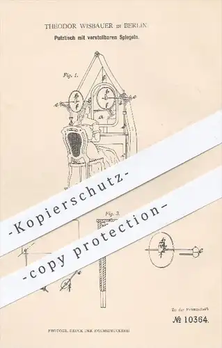 original Patent - Theodor Wisbauer in Berlin , 1880 , Tisch mit verstellbarem Spiegel | Schminktisch , Möbel , Kommode