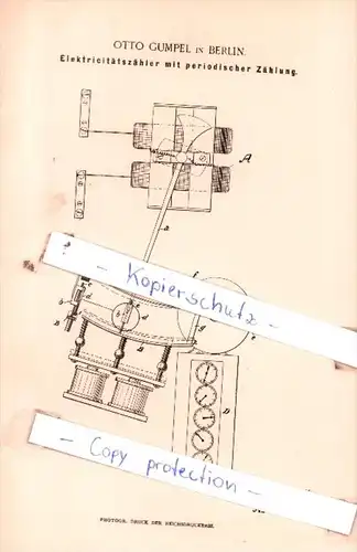 Original Patent  - Otto Gumpel in Berlin , 1892 , Elektricitätszähler mit periodischer Zählung !!!