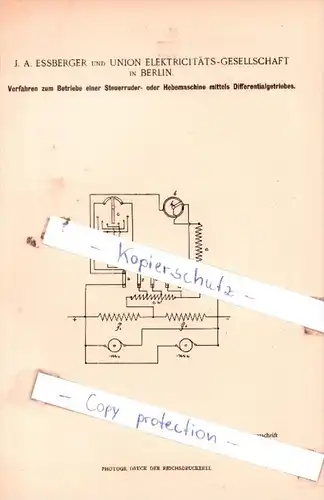 Original Patent  - J. A. Essberger und Union Elektricitäts-Gesellschaft in Berlin , 1898 , !!!