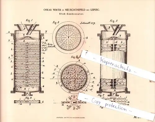 Original Patent  - Oskar Wirth in Neuschönefeld bei Leipzig , 1884 , Dampfmaschinen !!!