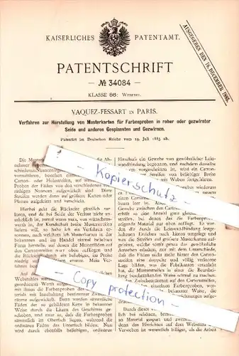 Original Patent  - Vaquez-Fessart in Paris , 1885 , Weberei !!!