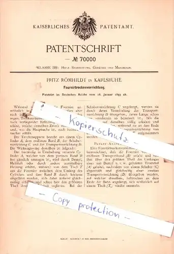Original Patent  - Fritz Römhildt in Karlsruhe , 1893 , Fournirtrockenvorrichtung !!!