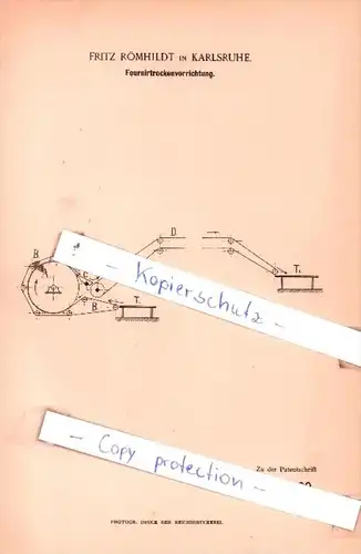 Original Patent  - Fritz Römhildt in Karlsruhe , 1893 , Fournirtrockenvorrichtung !!!