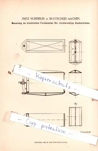 Original Patent  - Fritz Scheibler in Burtscheid-Aachen , 1884 , Zucker- und Stärkefabrikation !!!