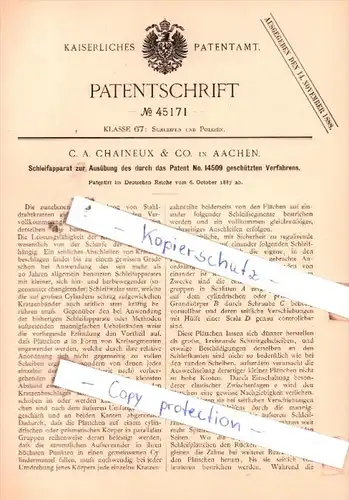 Original Patent  -  C. A, Chaineux & Co. in Aachen , 1887 , Schleifen und Poliren !!!