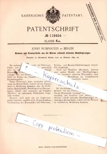 Original Patent  - Josef Rubinstein in Berlin , 1899 , Metalllegirungen !!!