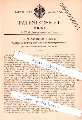 Original Patent  - Dr. Alfred Thauss in Berlin , 1894 , Chemische Apparate und Processe !!!