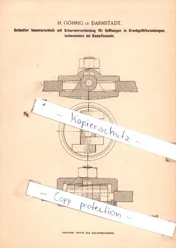 Original Patent  - H. Göhrig in Darmstadt , 1887 , Maschinenelemente !!!