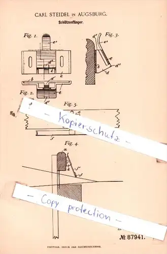 Original Patent  - Carl Steidel in Augsburg , 1895 , Schützenfänger !!!