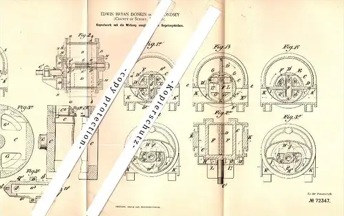 Original Patent - E. B. Donkin in Bermondsey , County of Surrey , 1892 , Apparatus for steam engine !!!