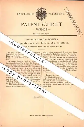 Original Patent - Jean Broussard in Poitiers  , 1885 , Carousel - Jouets , Carousel - Toys , Karussel !!!