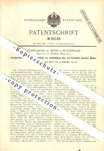 Original Patent - Constantin de Negri in Blackfriars , County of Surrey , 1890 , knitting machine , knitwear factory !!!