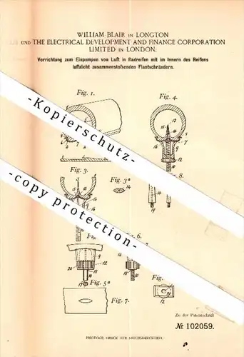 Original Patent - William Blair in Longton and The electrical Development Ltd. in London , 1897 , Valve for tires !!!