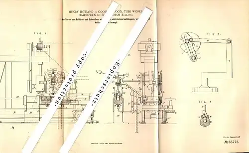 Original Patent - H. Howard in Coomb`s Tube Works - Halesowen , 1891 , Schweißapparat mit elektrischem Licht , Birminga