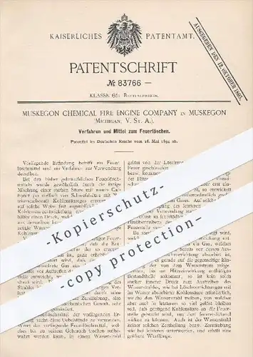 original Patent - Muskegon Chemical Fire Engine Company , Michigan USA , 1894 , Verfahren und Mittel zum Feuerlöschen
