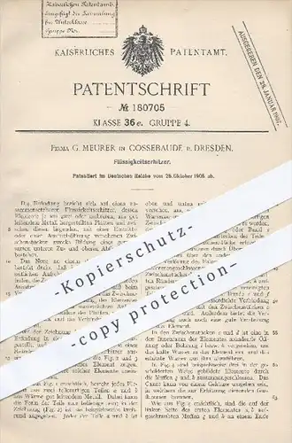 original Patent - G. Meurer , Cossebaude / Dresden , 1905 , Flüssigkeitserhitzer , Erhitzer , Heizung , Wasser !!!