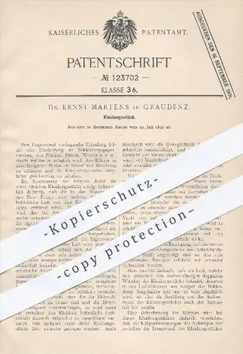 original Patent - Dr. Ernst Martens in Graudenz , 1899 , Kleidungsstück , Pullunder , Westover , Bekleidung , Pullover !