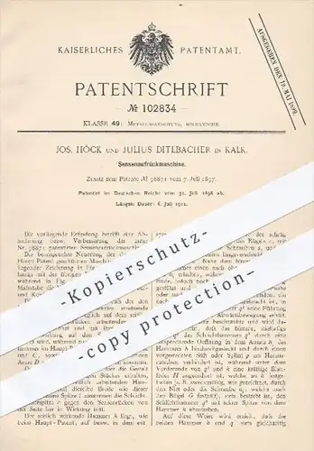 original Patent - Jos. Höck , Julius Ditlbacher , Kalk , 1898 , Sensenaufrückmaschine , Sense , Sensen , Metall !!!