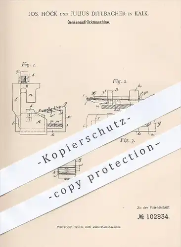 original Patent - Jos. Höck , Julius Ditlbacher , Kalk , 1898 , Sensenaufrückmaschine , Sense , Sensen , Metall !!!