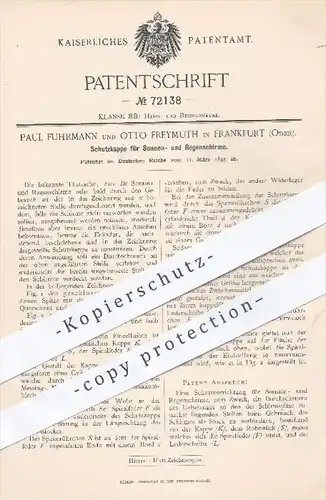 original Patent - P. Fuhrmann , O. Freymuth , Frankfurt Oder 1893 , Schutzkappe für Sonnenschirm u. Regenschirm , Schirm