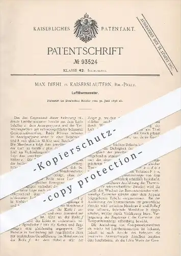 original Patent - Max Diehl in Kaiserslautern , 1896 , Luftthermometer , Thermometer , Temperatur , Luft !!!