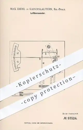 original Patent - Max Diehl in Kaiserslautern , 1896 , Luftthermometer , Thermometer , Temperatur , Luft !!!