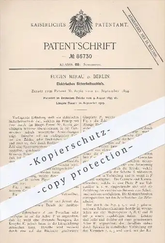 original Patent - E. Mirau , Berlin ,  1895 , Elektrisches Sicherheitsschloss , Schloss , Türschloss , Tür , Schlosser