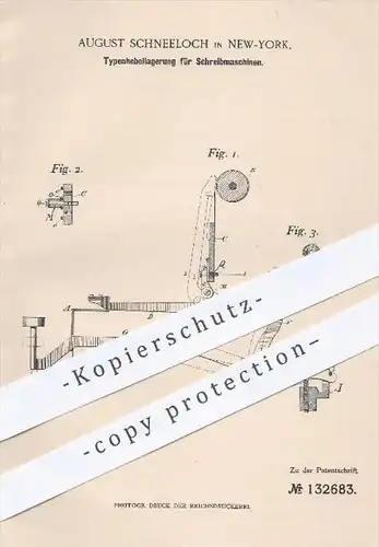 original Patent - A. Schneeloch , New York 1900 , Typenhebellagerung für Schreibmaschinen , Schreibmaschine , Schreiben