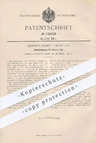 original Patent - H. Knodt , Köln / Rhein , 1900 , Stielbefestigung für Besen , Stiel , Besenstiel , Haushalt , Garten