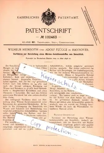 Original Patent  - Wilhelm Heimsoth und Adolf Flügge in Hannover , 1898 ,  !!!
