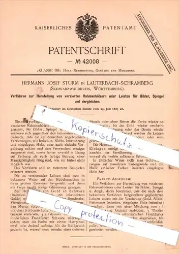 Original Patent  - Hermann Josef Sturm in Lauterbach-Schramberg , 1887 , !!!